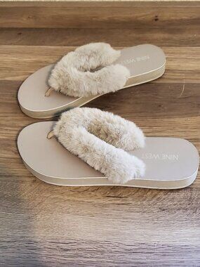 Nine West "Chilly" Taupe Faux Fur Sandal